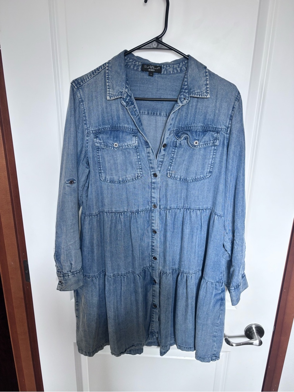 Velvet Heart Light Blue Denim Tiered Shirt Dress